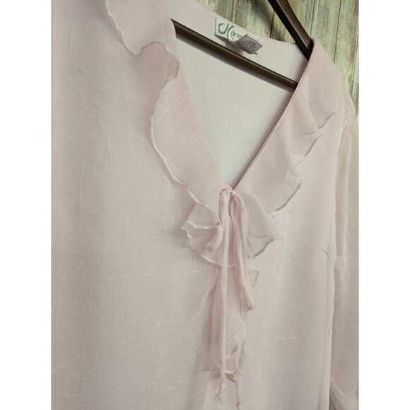 Vintage Y2K DressBarn Light Pink Ruffle Blouse Sheer Fairy Top Frilly Large - Picture 2 of 9